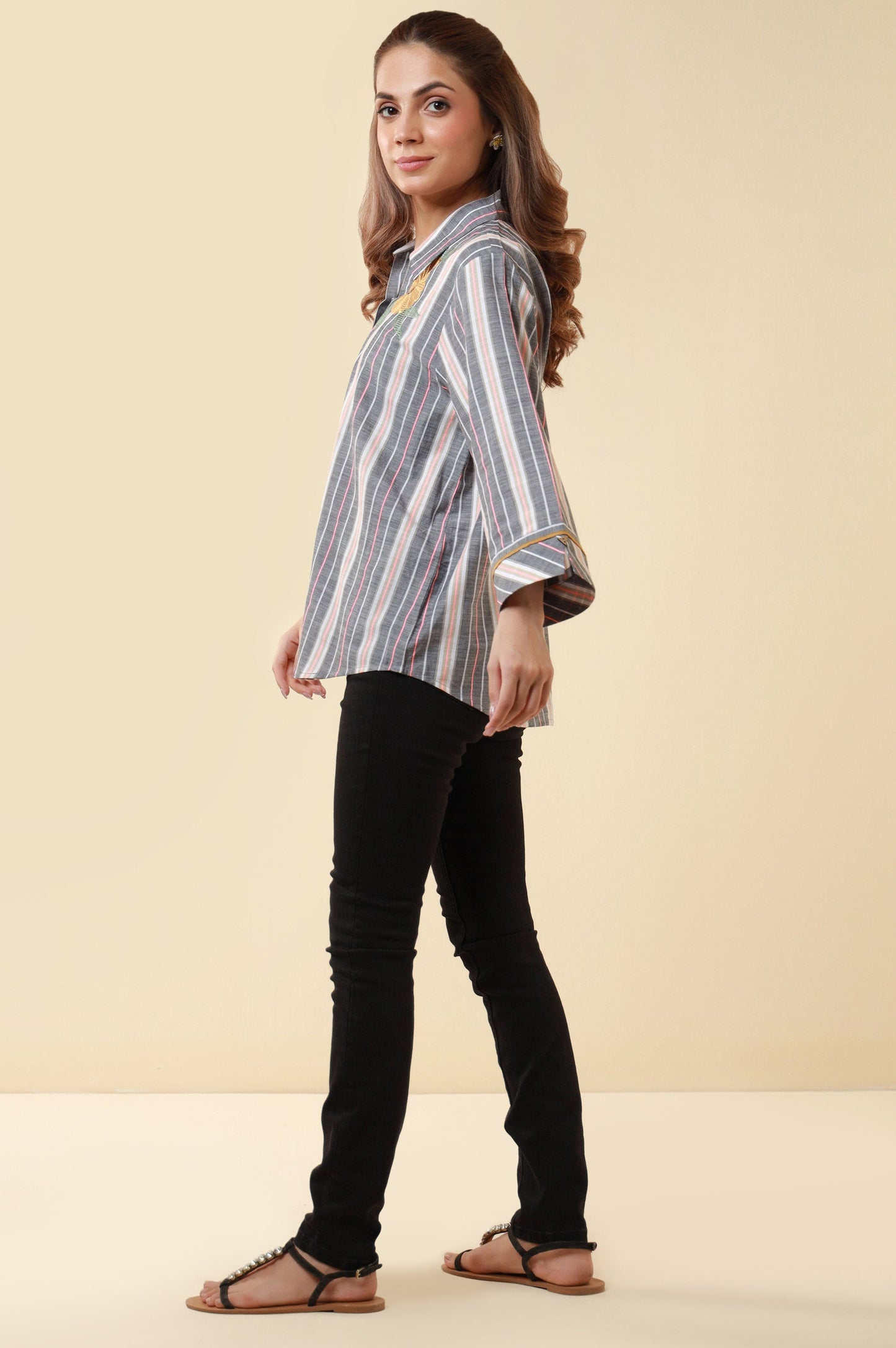 Stitched 1 Piece Embroidered Yarn Dyed Fusion Top