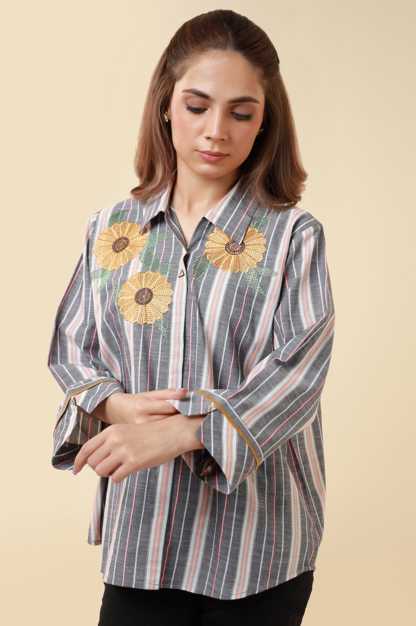 Stitched 1 Piece Embroidered Yarn Dyed Fusion Top