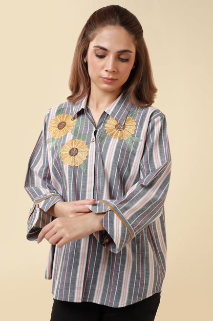 Stitched 1 Piece Embroidered Yarn Dyed Fusion Top