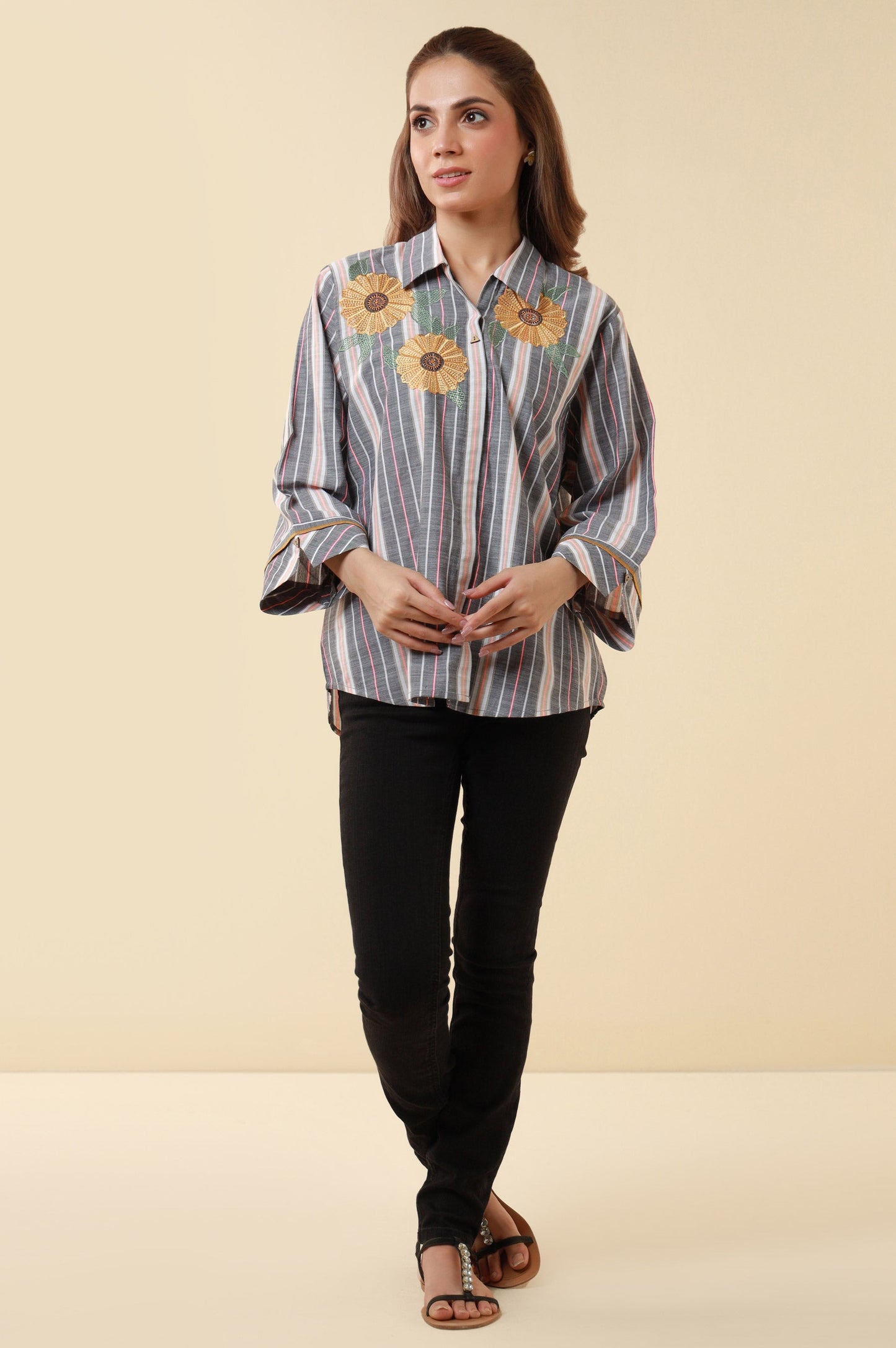 Stitched 1 Piece Embroidered Yarn Dyed Fusion Top