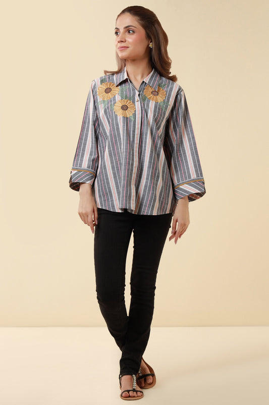 Stitched 1 Piece Embroidered Yarn Dyed Fusion Top