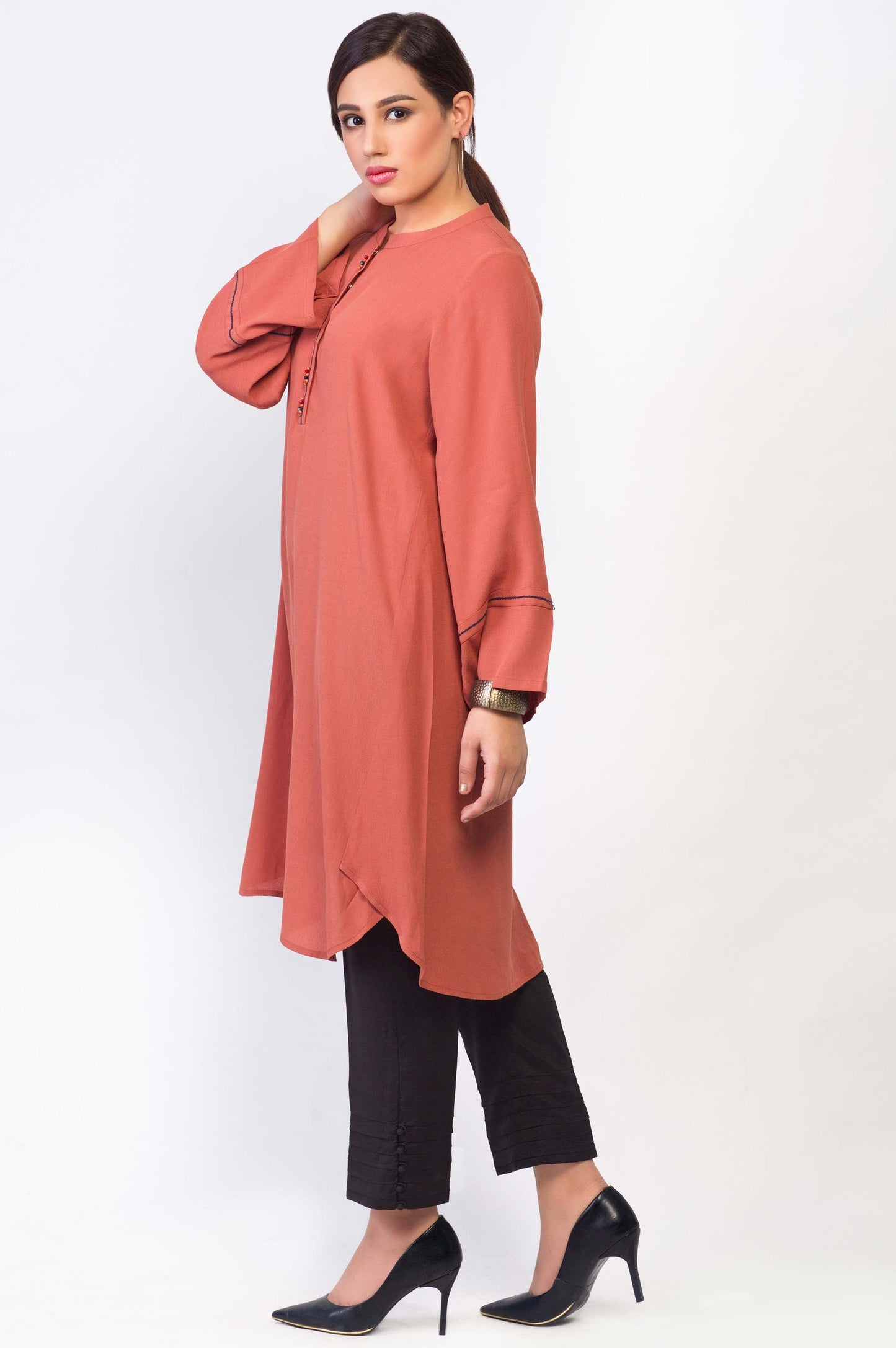 Stitched 1 Piece Cotton Crape Shirt