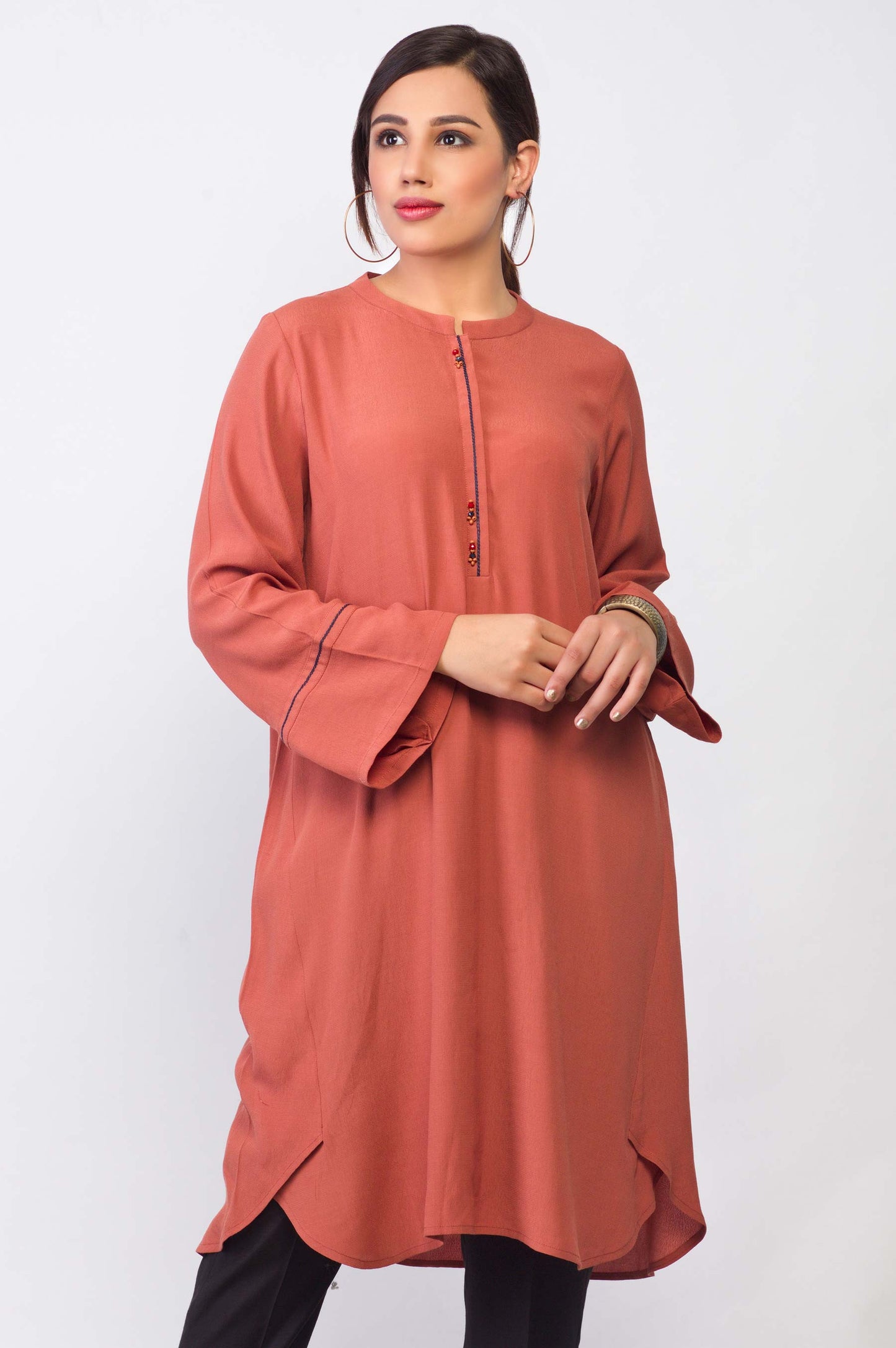 Stitched 1 Piece Cotton Crape Shirt