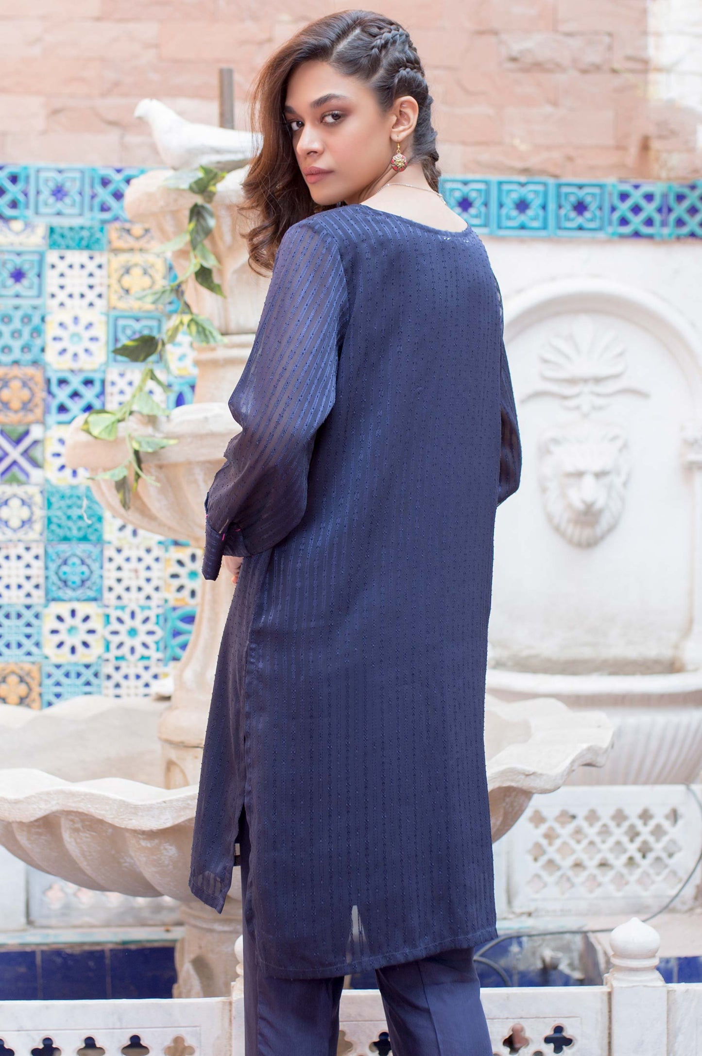 Stitched 1 Piece Stripe Georgette Shirt