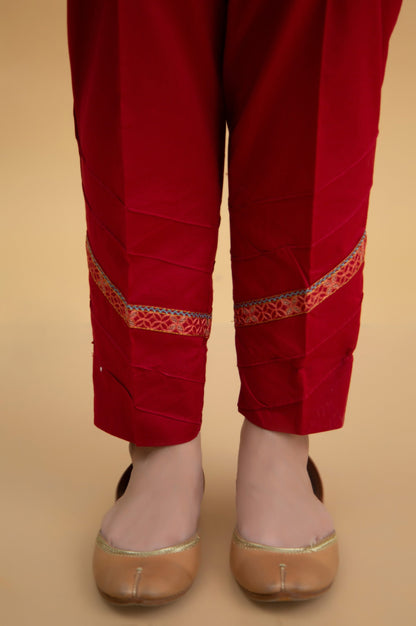 Basic Cambric Cigarette Pants - Red