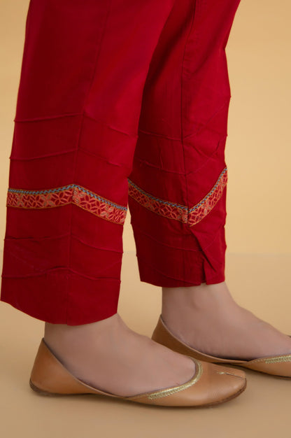 Basic Cambric Cigarette Pants - Red