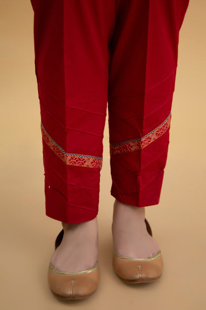 Basic Cambric Cigarette Pants - Red