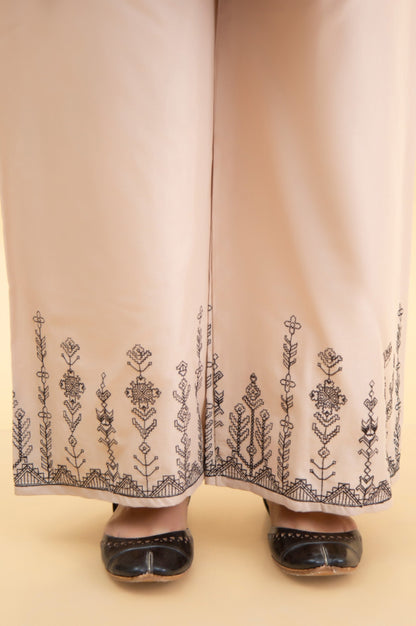 Embroidered Cambric Cigarette Pants - Beige