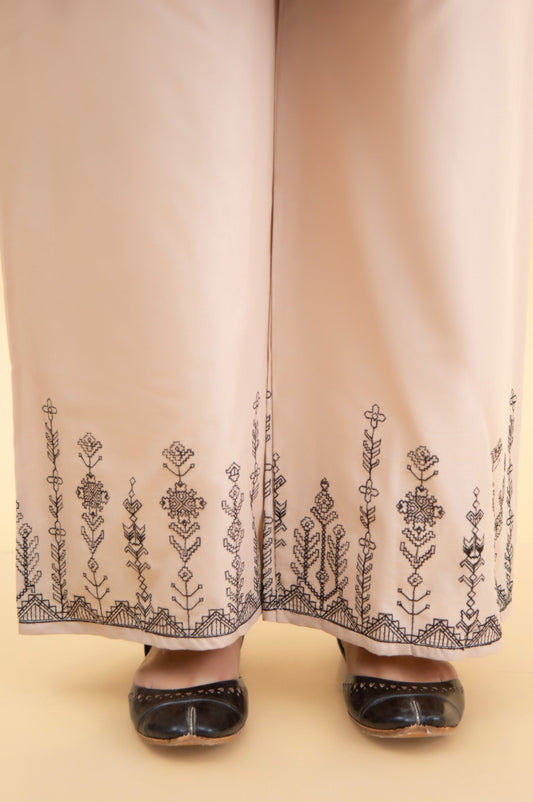 Embroidered Cambric Cigarette Pants - Beige