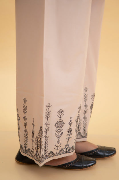 Embroidered Cambric Cigarette Pants - Beige