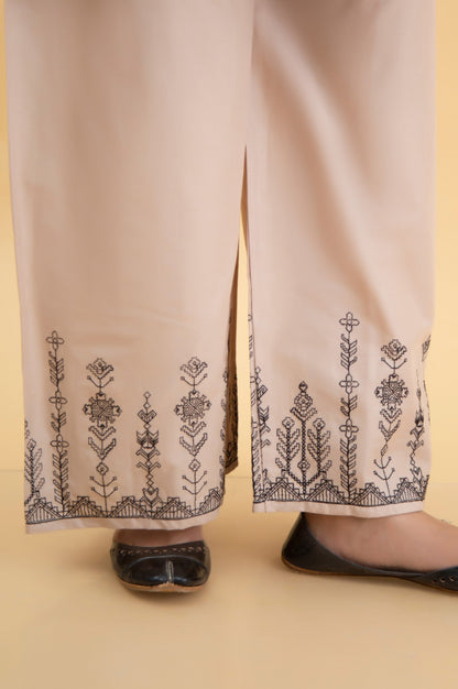Embroidered Cambric Cigarette Pants - Beige