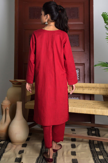 Stitched 2 Piece Embroidered Cotton Slub Suit