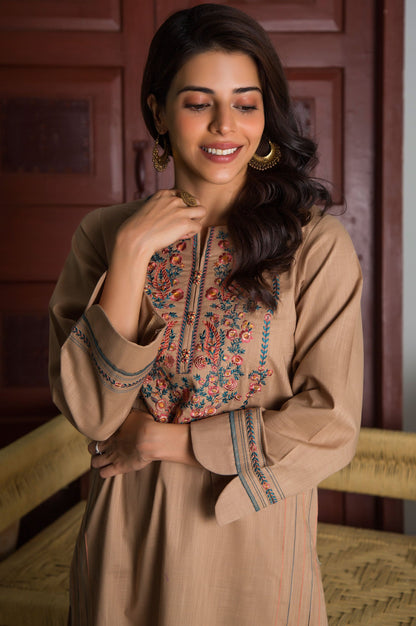 Stitched 2 Piece Embroidered Cotton Slub Suit