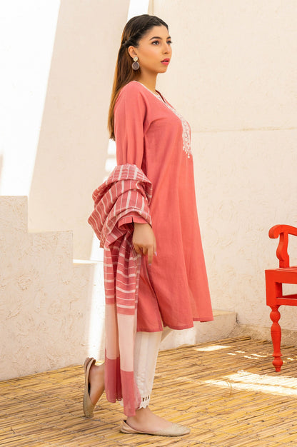 Stitched 2 Piece Embroidered Cotton Slub & Yarn Dyed Suit