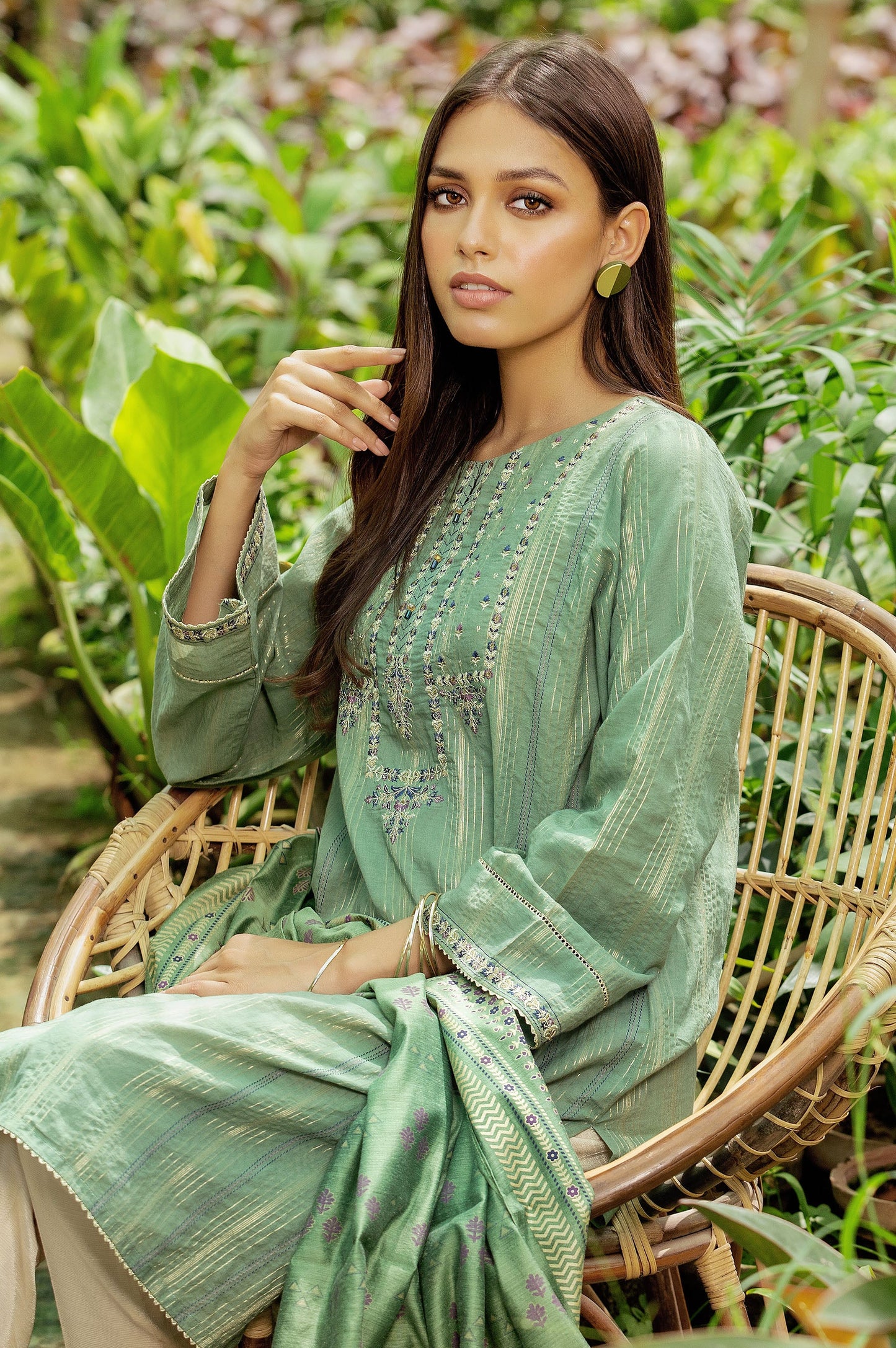 Stitched 2 Piece Zari Stripe Suit