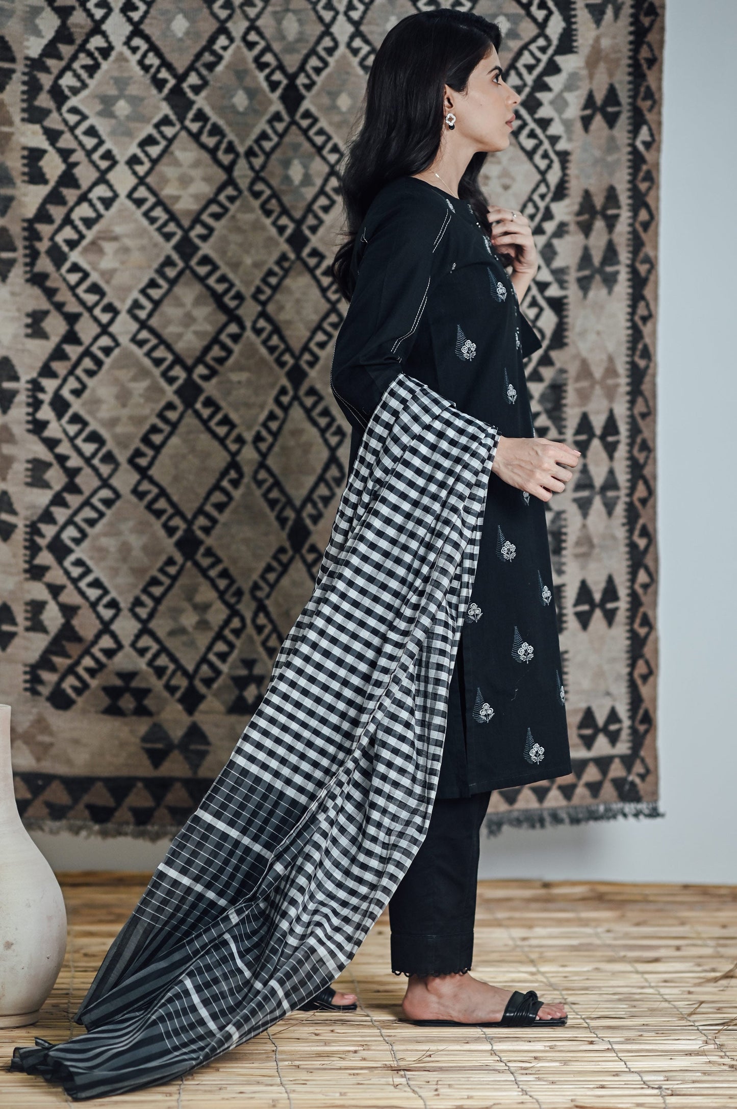 Stitched 2 Piece Embroidered Cotton Slub Suit