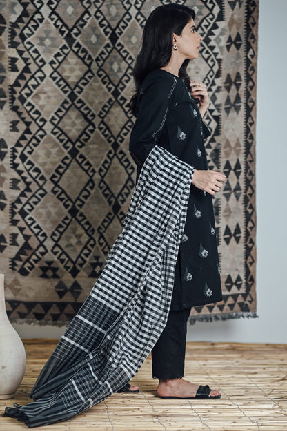 Stitched 2 Piece Embroidered Cotton Slub Suit