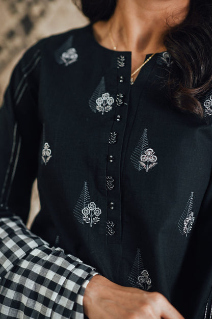 Stitched 2 Piece Embroidered Cotton Slub Suit