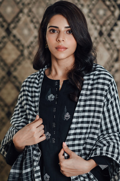 Stitched 2 Piece Embroidered Cotton Slub Suit