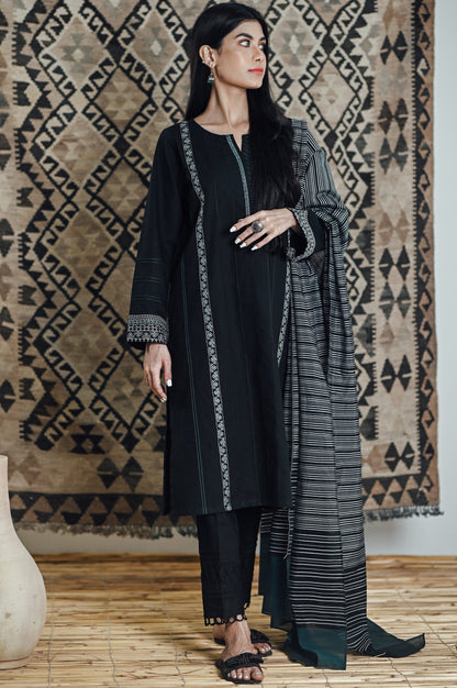 Stitched 2 Piece Embroidered Cotton Slub Suit