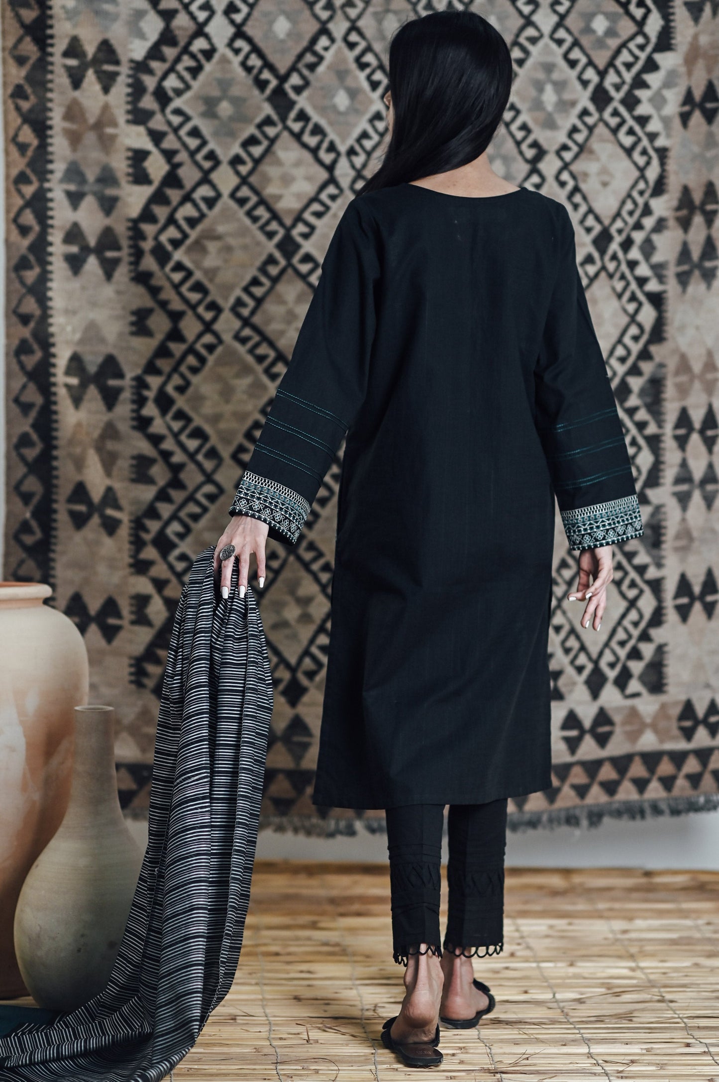 Stitched 2 Piece Embroidered Cotton Slub Suit