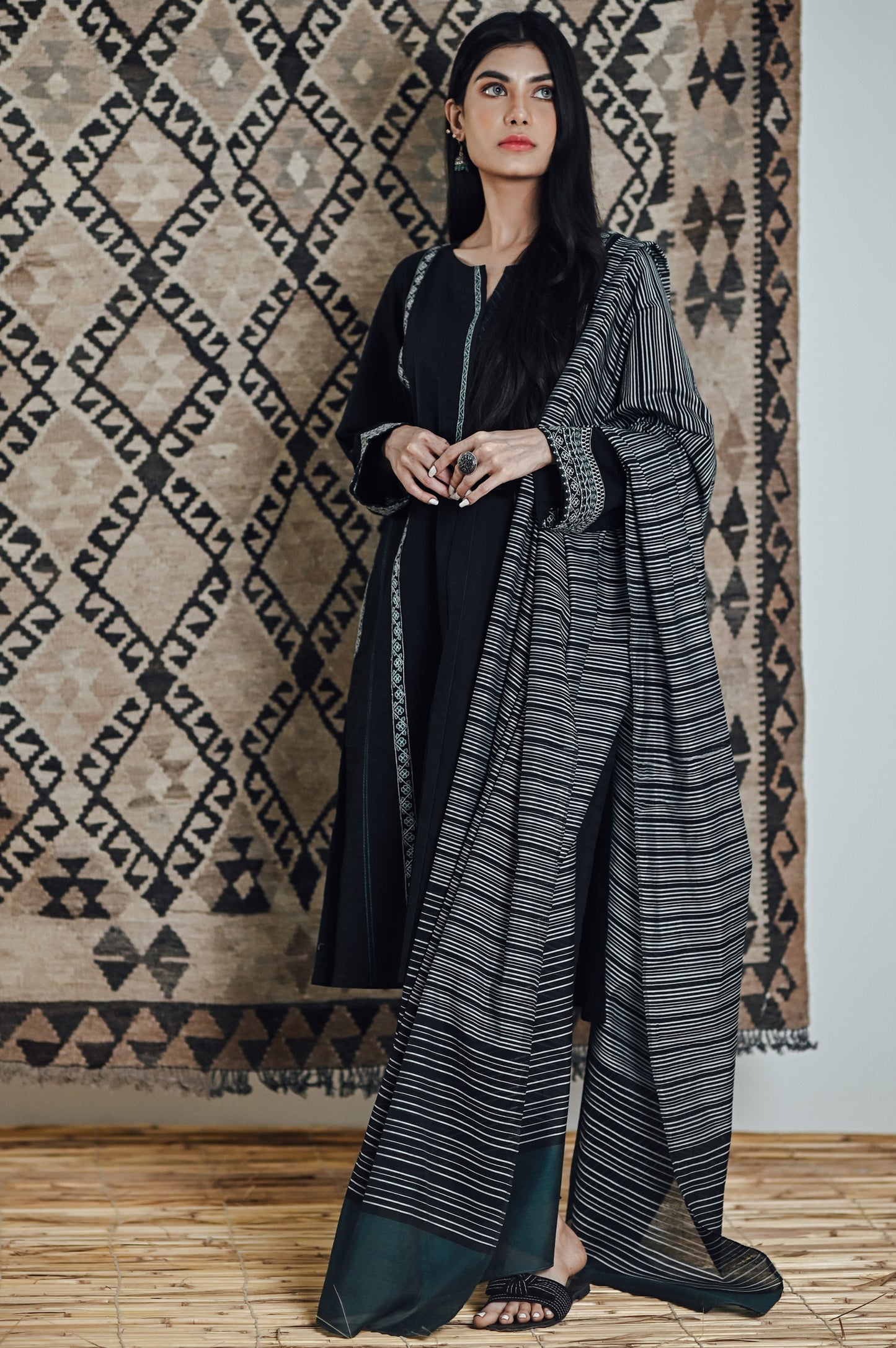 Stitched 2 Piece Embroidered Cotton Slub Suit