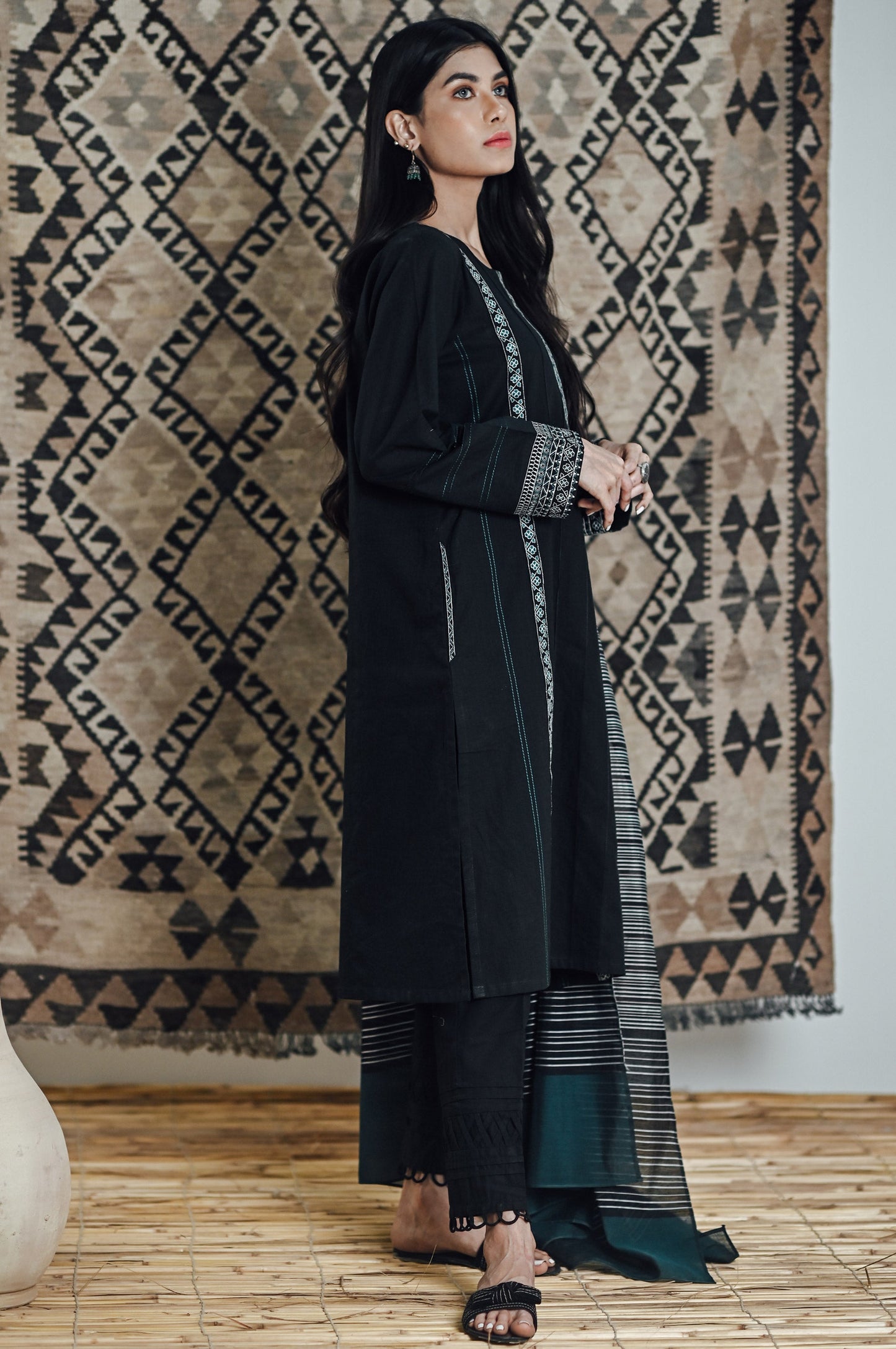 Stitched 2 Piece Embroidered Cotton Slub Suit