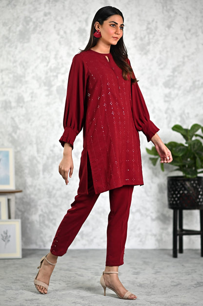 Stitched 2 Piece Embroidered Crepe Shirt & Bottom