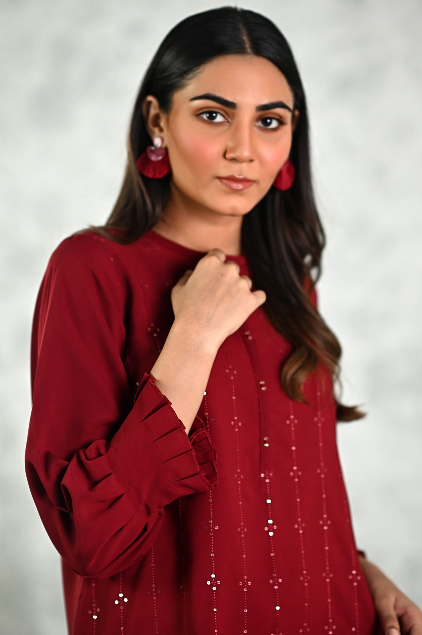 Stitched 2 Piece Embroidered Crepe Shirt & Bottom