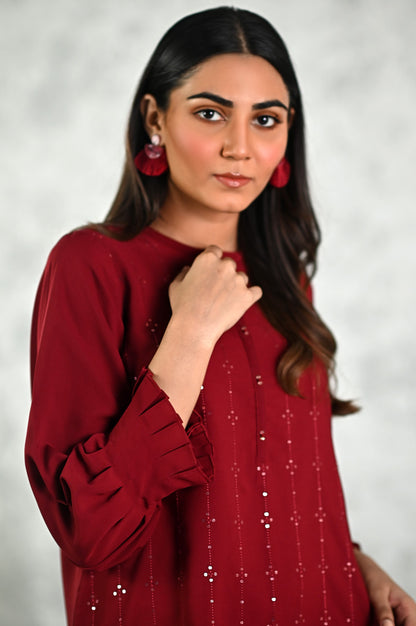 Stitched 2 Piece Embroidered Crepe Shirt & Bottom