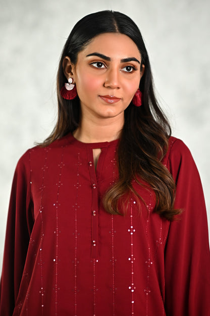 Stitched 2 Piece Embroidered Crepe Shirt & Bottom