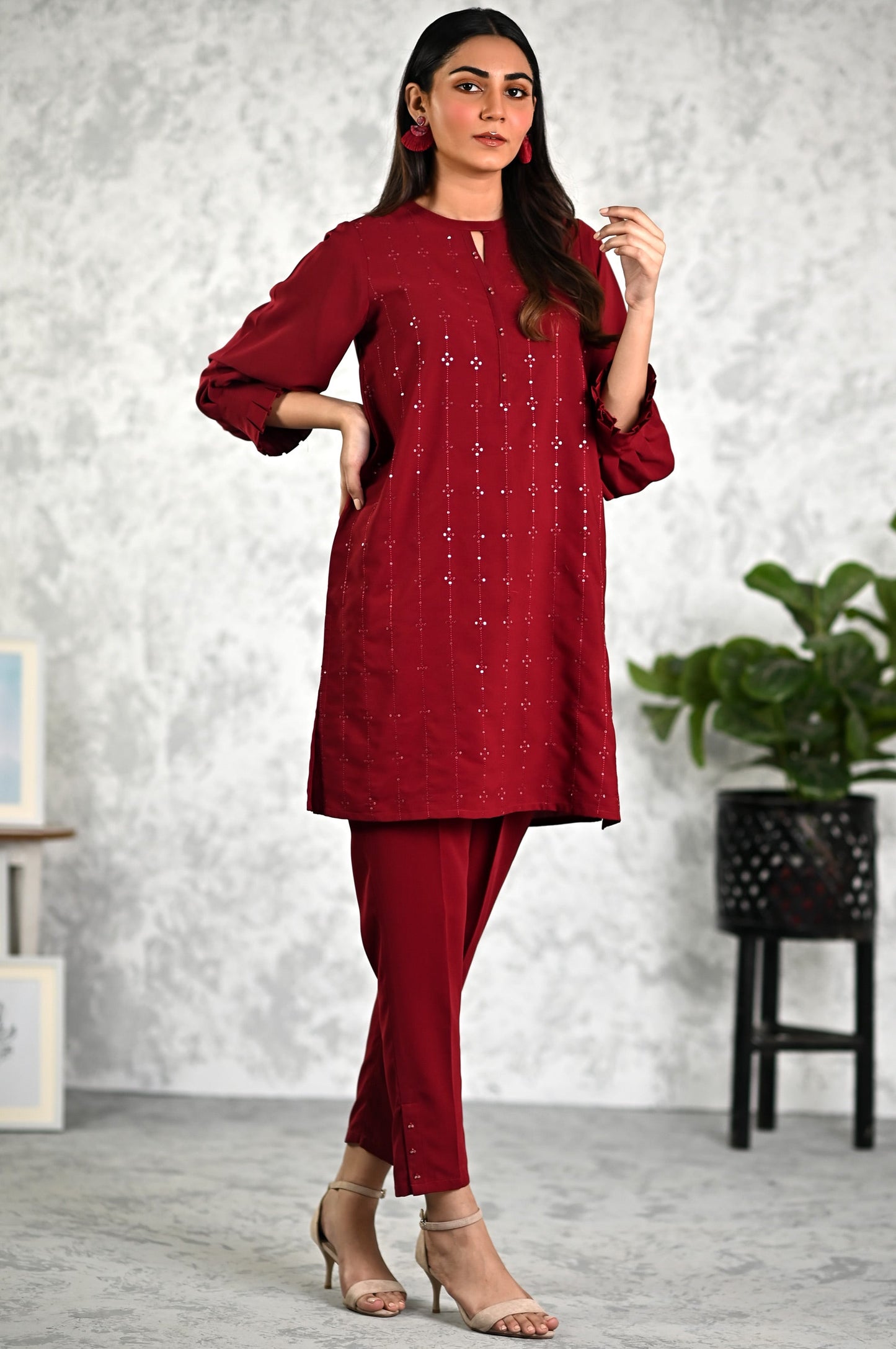 Stitched 2 Piece Embroidered Crepe Shirt & Bottom