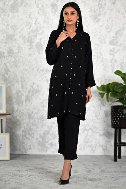 Stitched 2 Piece Embroidered Crepe Shirt & Bottom