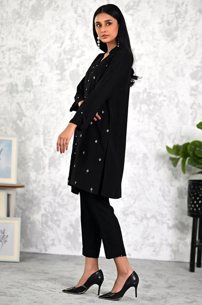 Stitched 2 Piece Embroidered Crepe Shirt & Bottom