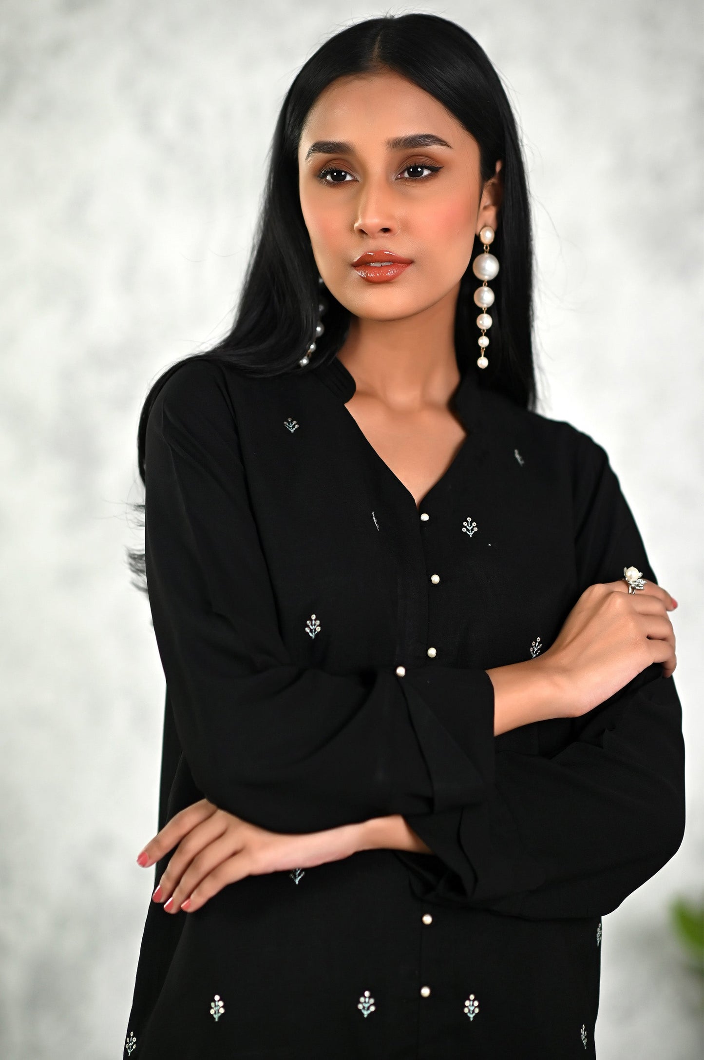 Stitched 2 Piece Embroidered Crepe Shirt & Bottom