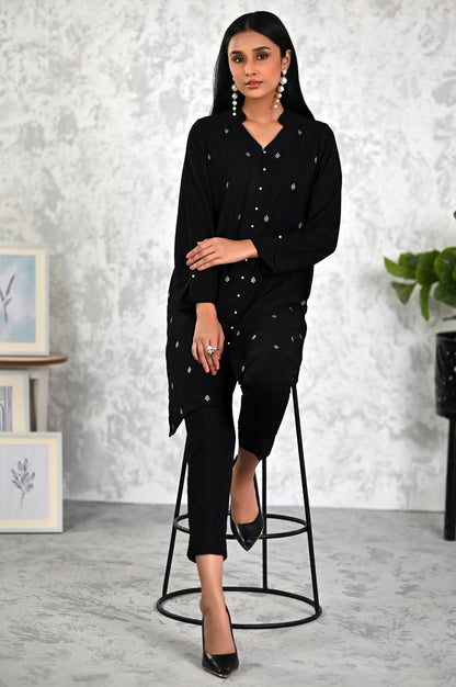 Stitched 2 Piece Embroidered Crepe Shirt & Bottom