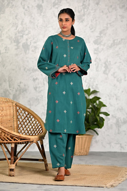 Stitched 2 Piece Embriodered Khaddar Shirt & Bottom