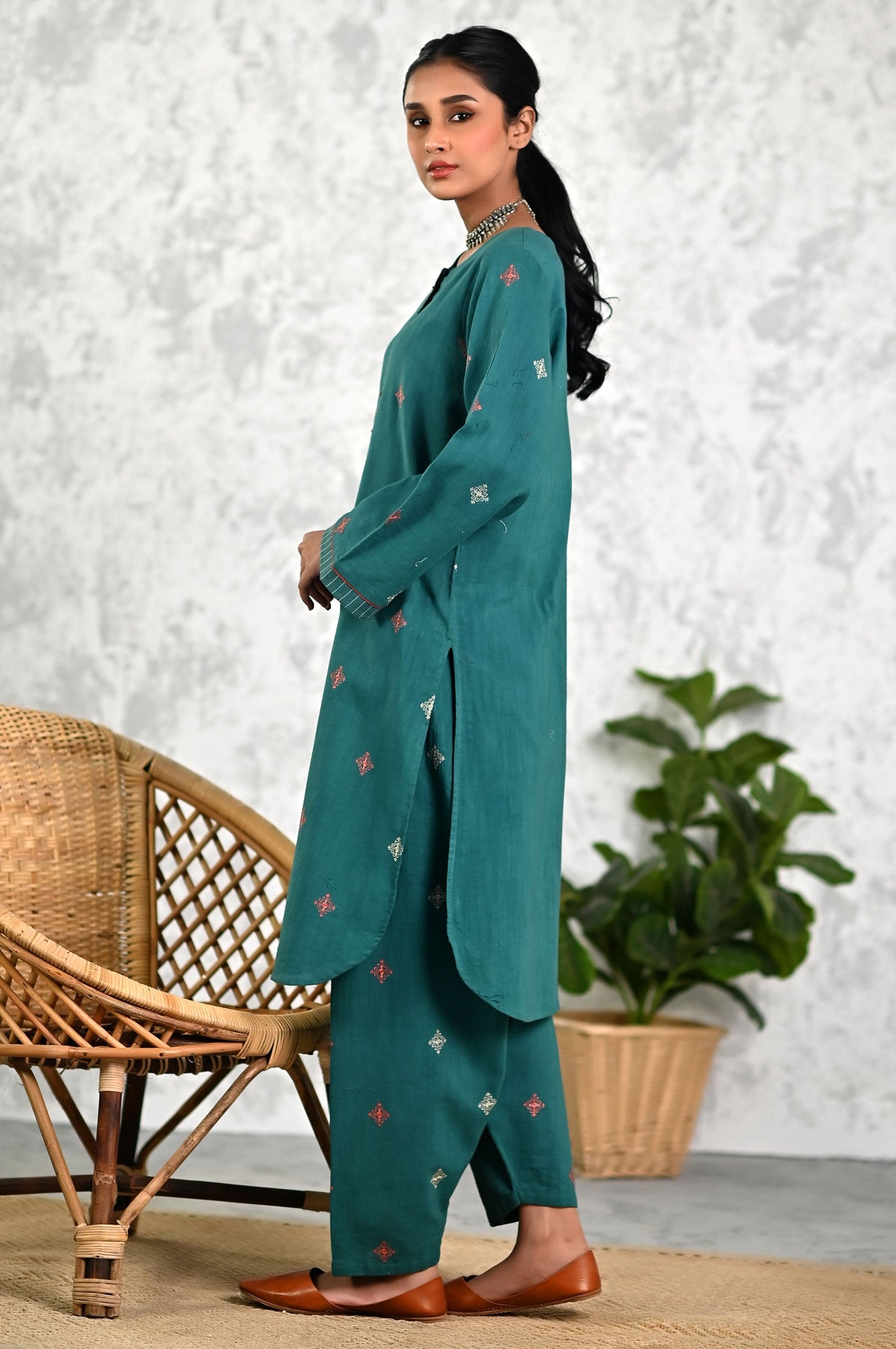 Stitched 2 Piece Embriodered Khaddar Shirt & Bottom