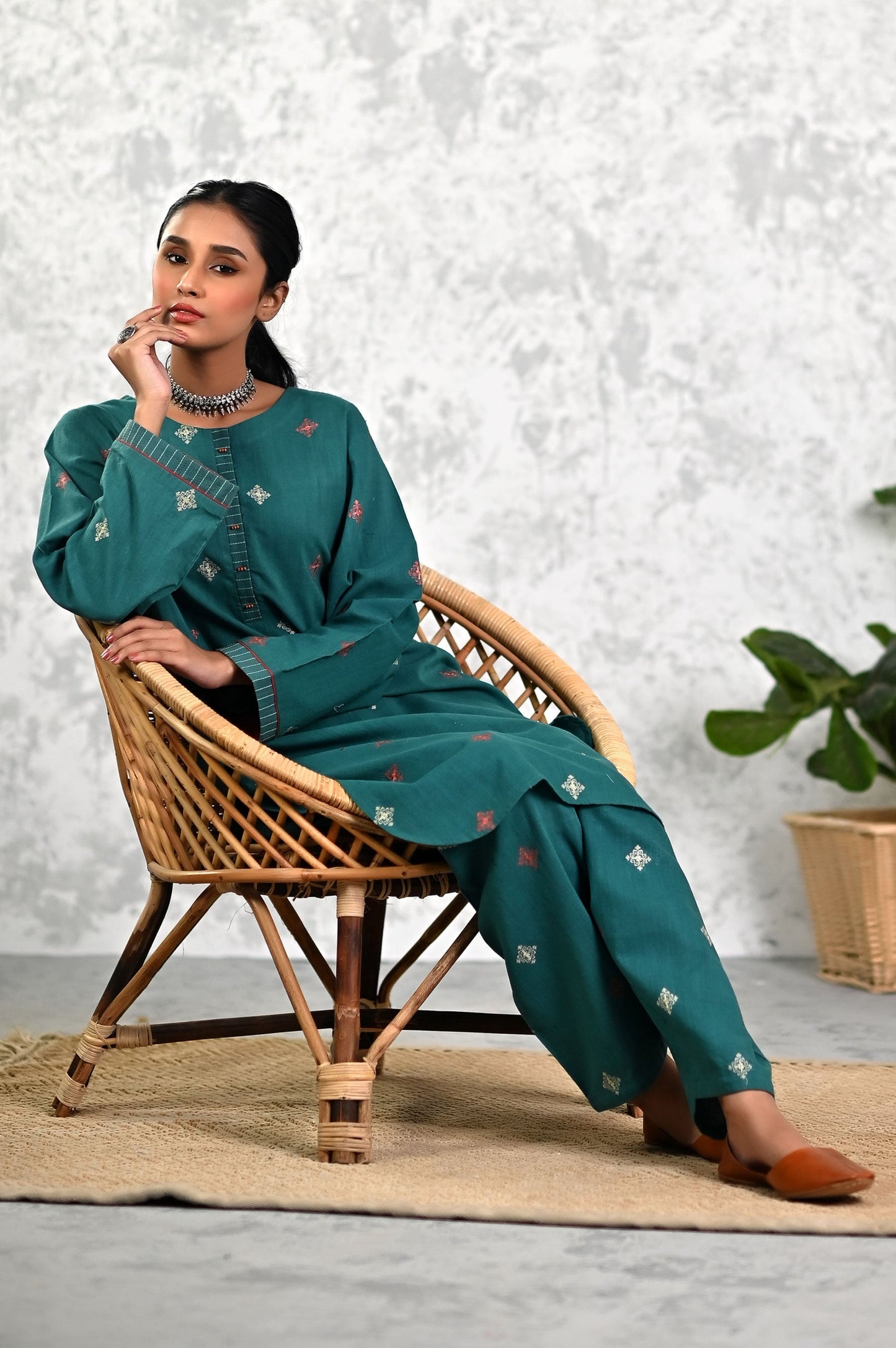 Stitched 2 Piece Embriodered Khaddar Shirt & Bottom