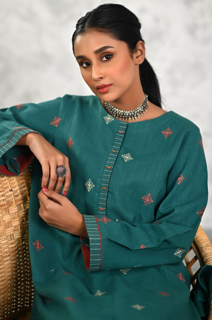 Stitched 2 Piece Embriodered Khaddar Shirt & Bottom