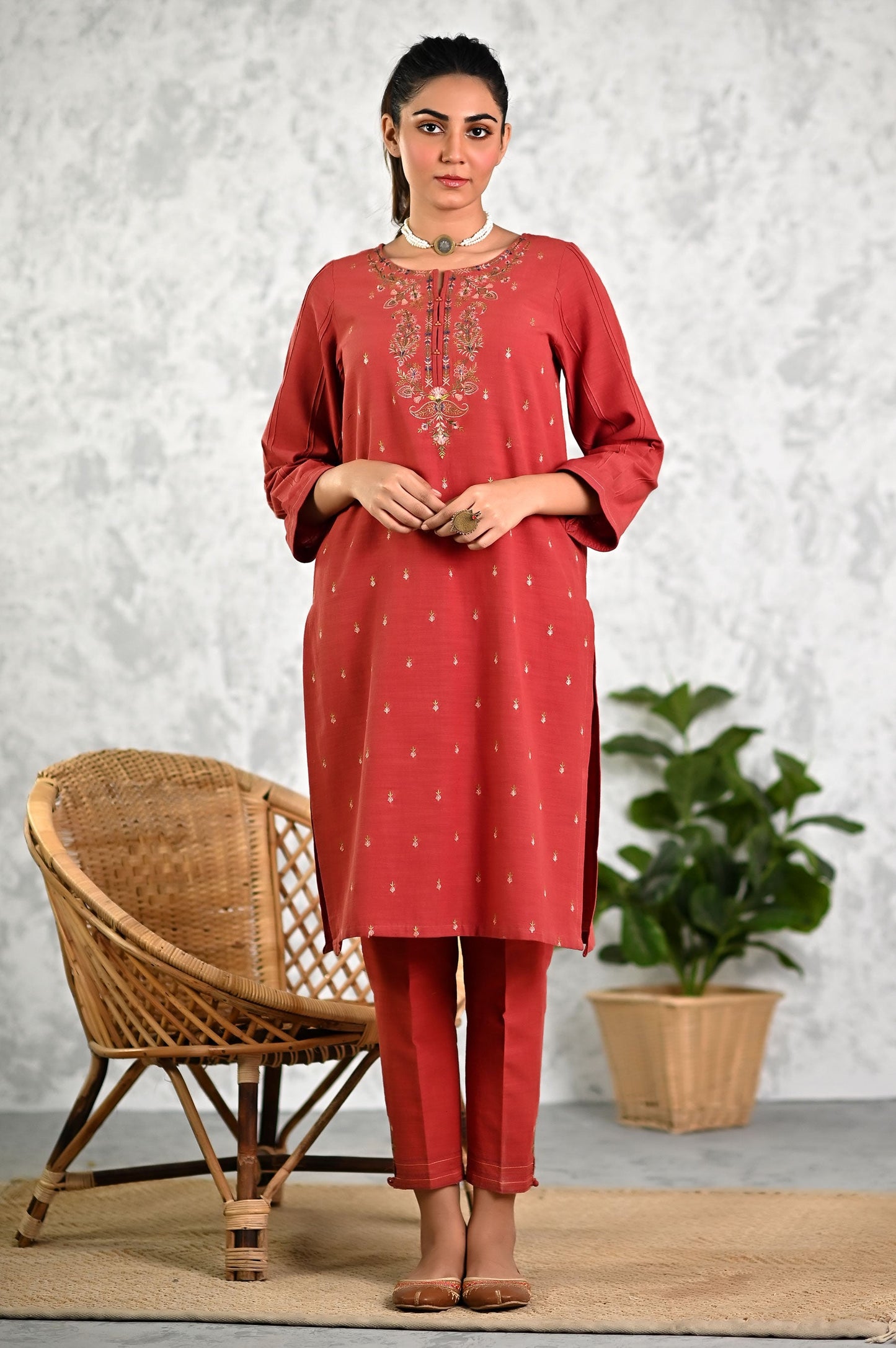 Stitched 2 Piece Embroidered Khaddar Suit