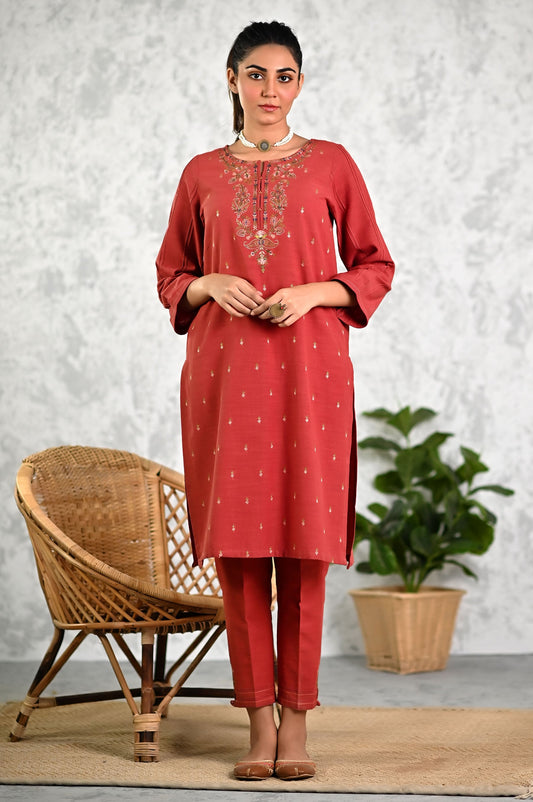 Stitched 2 Piece Embroidered Khaddar Suit