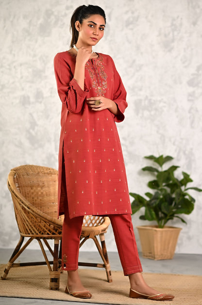 Stitched 2 Piece Embroidered Khaddar Suit