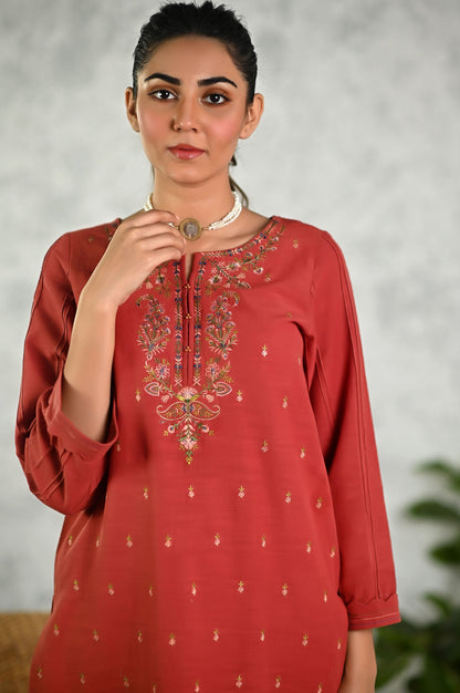 Stitched 2 Piece Embroidered Khaddar Suit