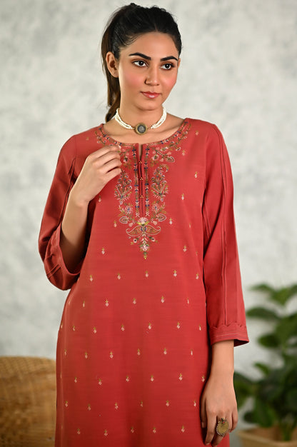 Stitched 2 Piece Embroidered Khaddar Suit