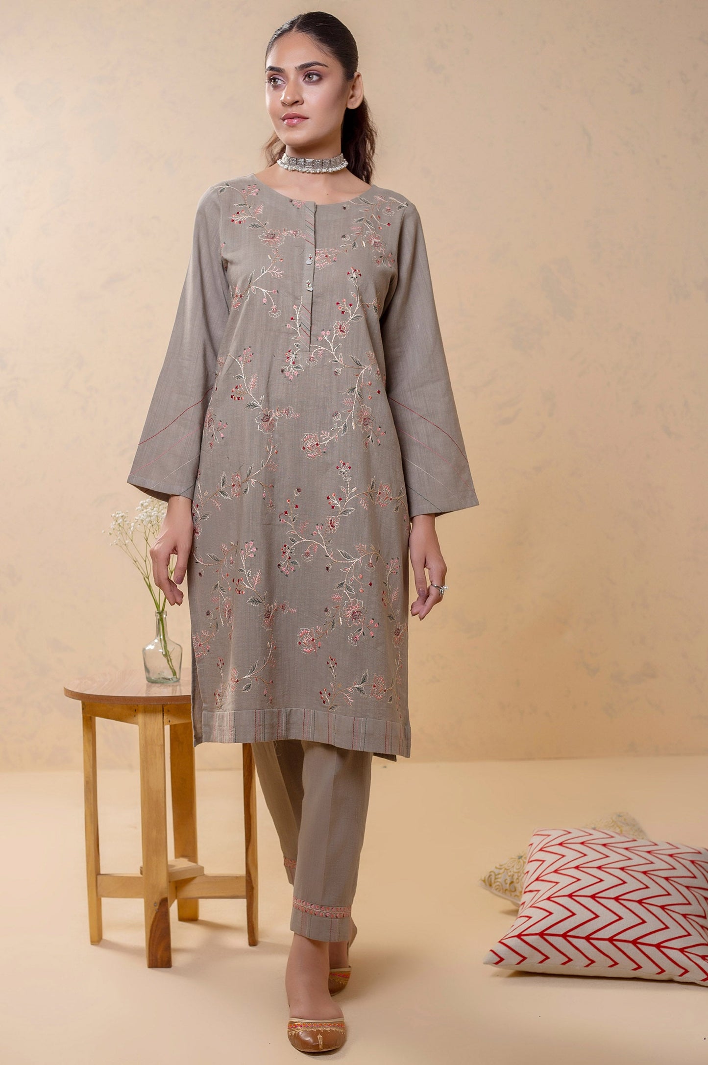 Stitched 2 Piece Embroidered Khaddar Suit