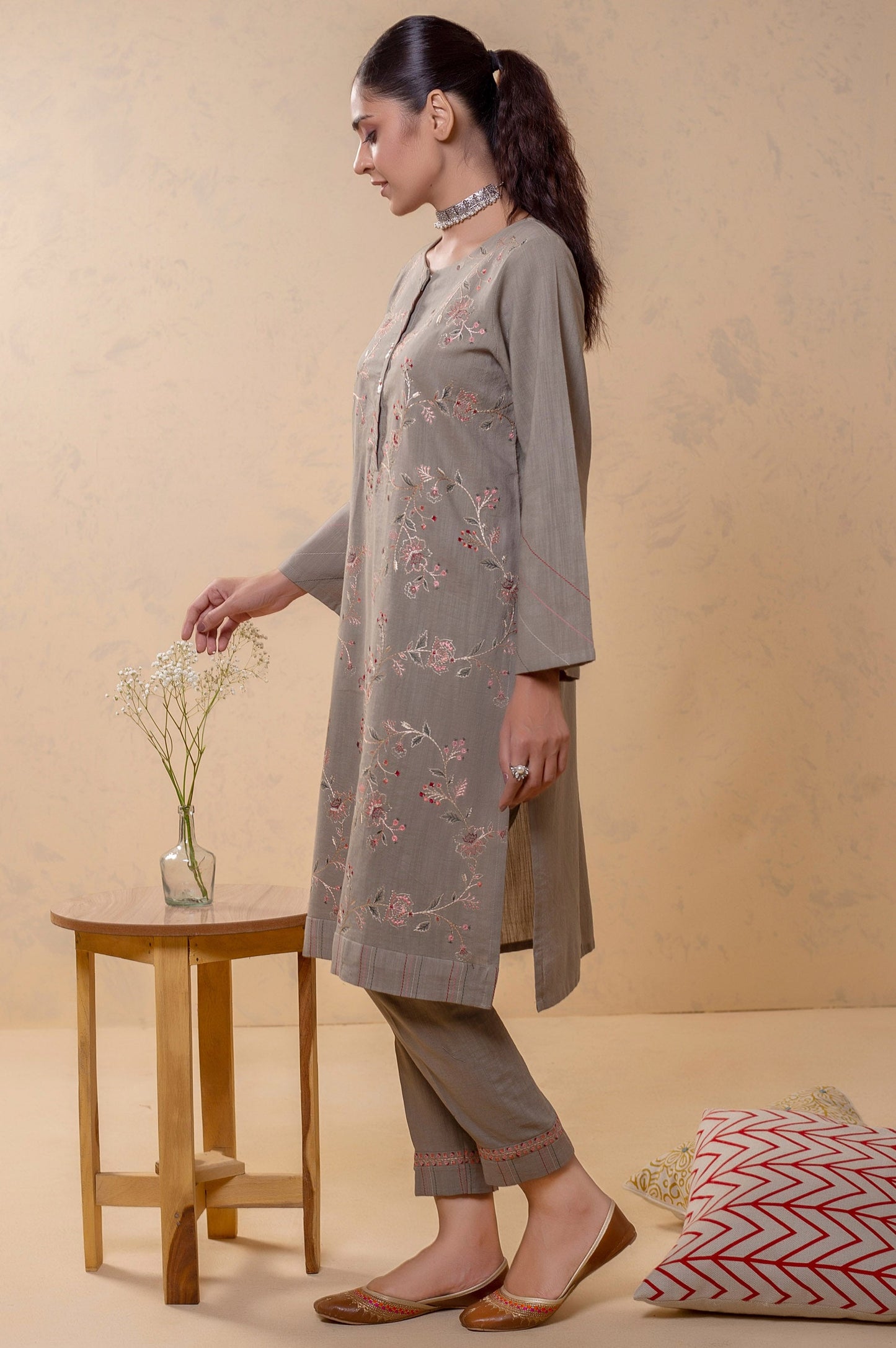 Stitched 2 Piece Embroidered Khaddar Suit