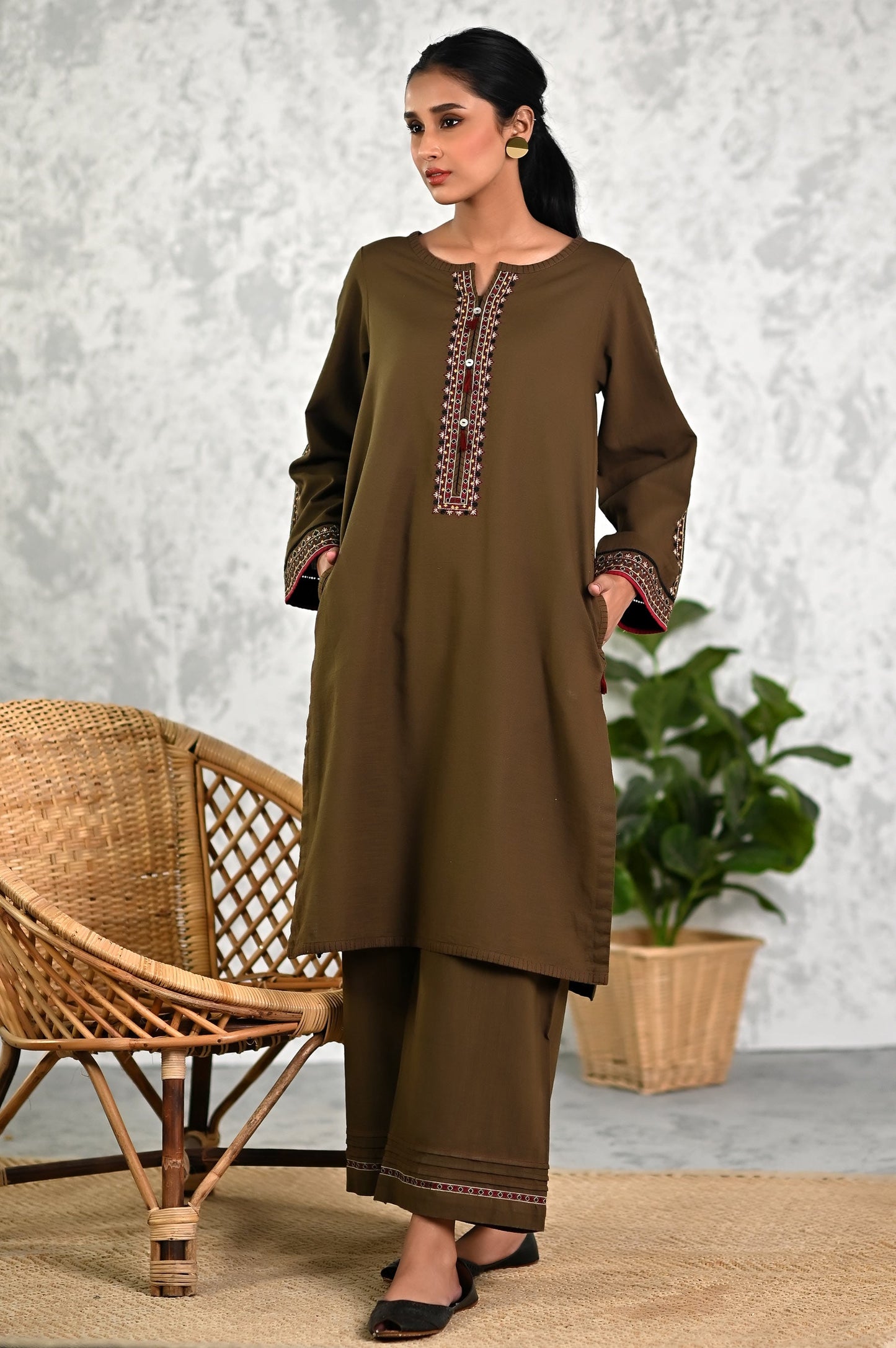 Stitched 2 Piece Embroidered Khaddar Suit