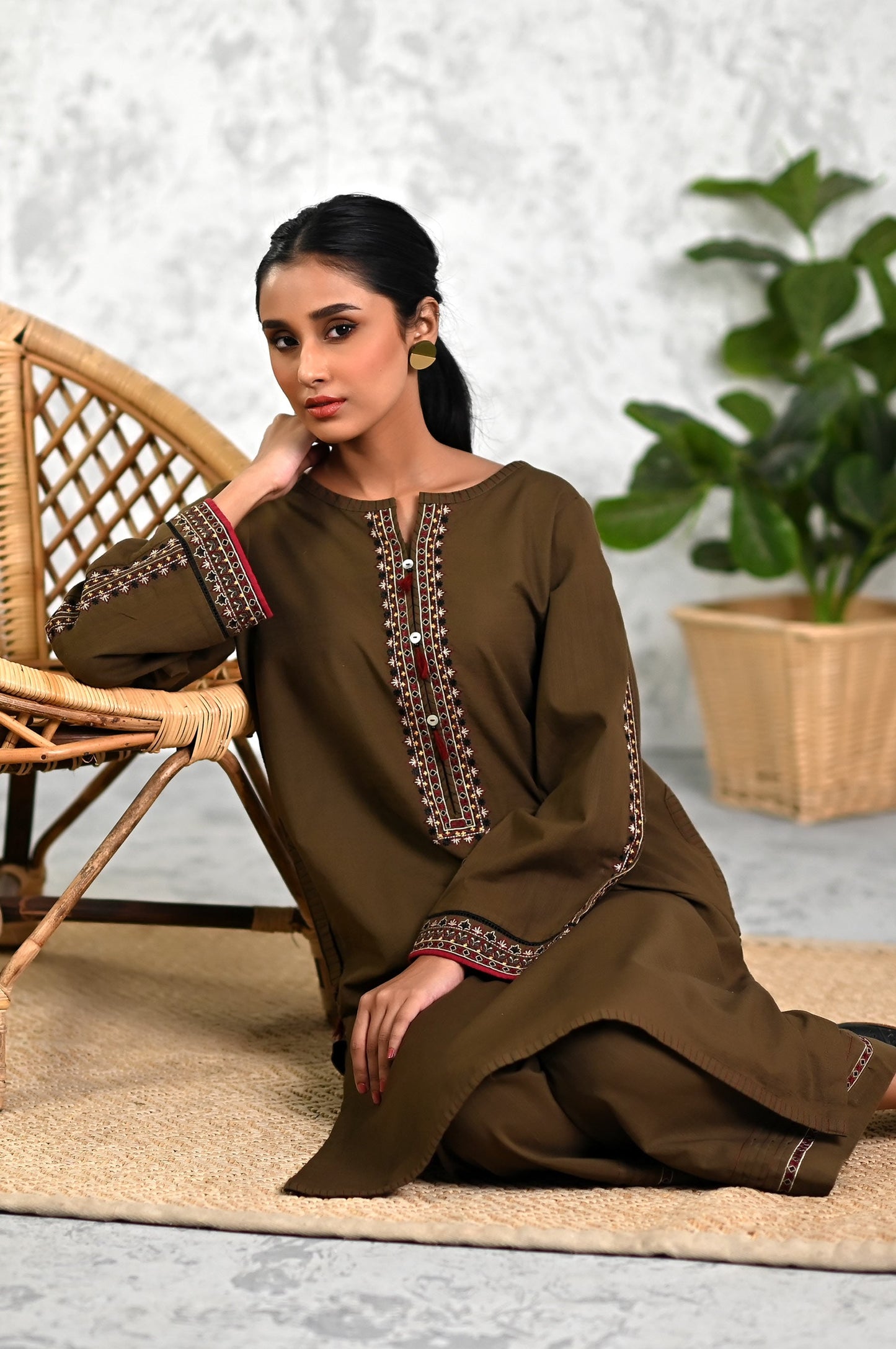 Stitched 2 Piece Embroidered Khaddar Suit