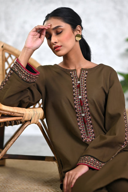 Stitched 2 Piece Embroidered Khaddar Suit